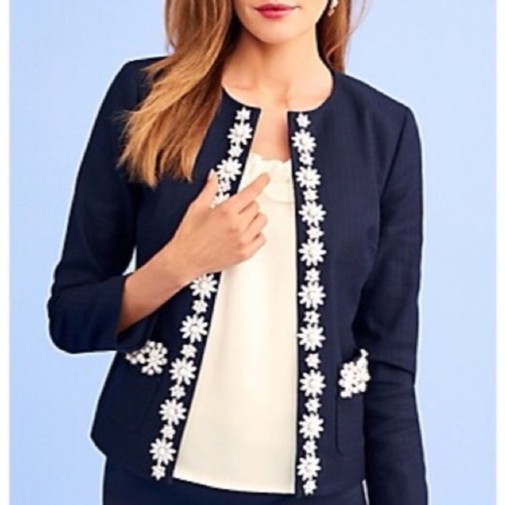 {NWT} RSVP by Talbots | Navy White Floral Beaded Jacket (18W)